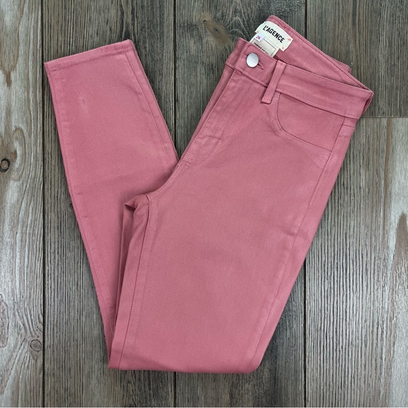 SOLD! L’AGENCE Margot High Rise Skinny Jeans Coated Dusty Rose - Picture 15 of 15